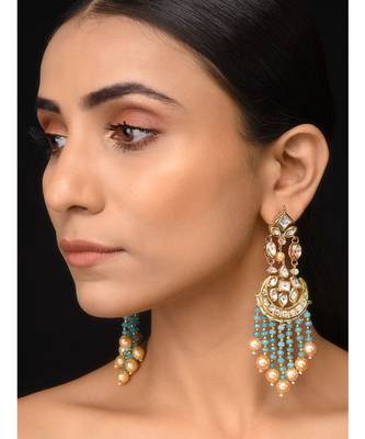 Kundan And Teal Stone Earrings 1
