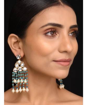 Kundan Turquoise Tassel Earrings 1