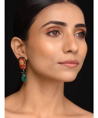 Red And Green Meenakari Earrings 1