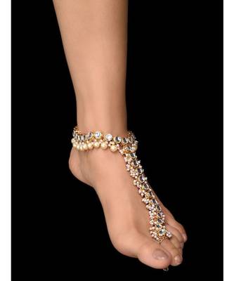 Kundan And Pearls Anklet - Single 1