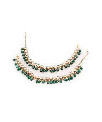 Kundan And Green Stones Anklets - Set Of 2 2
