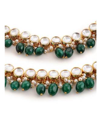 Kundan And Green Stones Anklets - Set Of 2 3