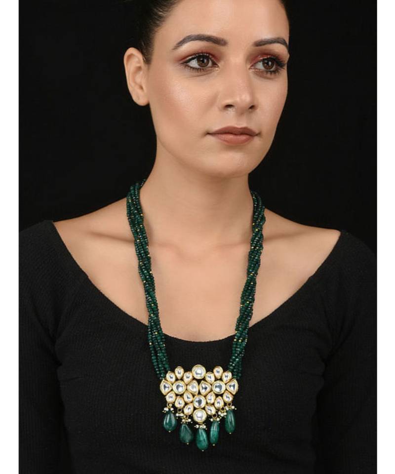 Kundan And Green Jade Stones Pendant Necklace Glitterati by