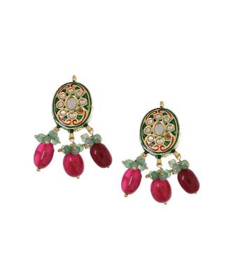 Red And Green Kundan Meenakari Pendant Necklace Set 3