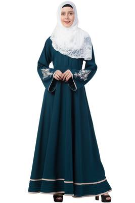 A-Line Designer Abaya With Embroidery And Border Lining On Bottom 1
