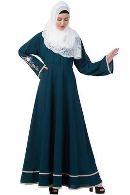 A-Line Designer Abaya With Embroidery And Border Lining On Bottom 2