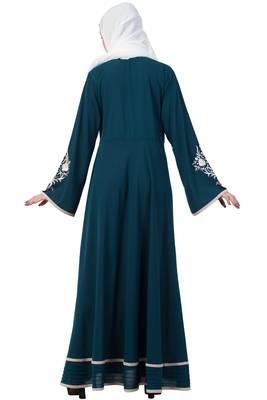 A-Line Designer Abaya With Embroidery And Border Lining On Bottom 3
