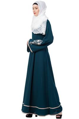 A-Line Designer Abaya With Embroidery And Border Lining On Bottom 4