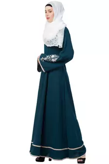 A-Line Designer Abaya With Embroidery And Border Lining On Bottom