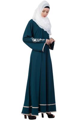 A-Line Designer Abaya With Embroidery And Border Lining On Bottom 5