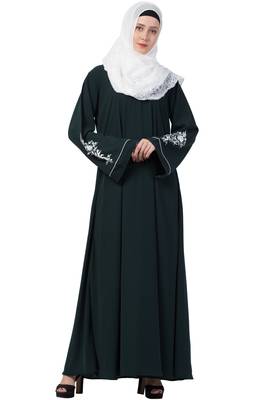 A-Line Designer Abaya With Embroidery (Bottle Green) 1