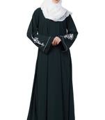 A-Line Designer Abaya With Embroidery (Bottle Green)