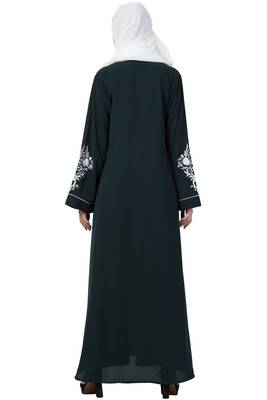 A-Line Designer Abaya With Embroidery (Bottle Green) 2