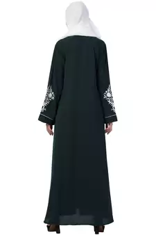 A-Line Designer Abaya With Embroidery (Bottle Green)