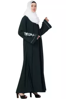 A-Line Designer Abaya With Embroidery (Bottle Green)