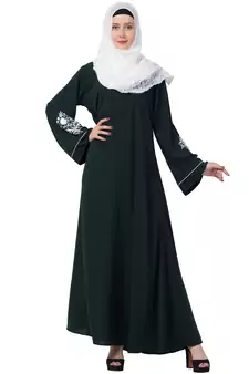 A-Line Designer Abaya With Embroidery (Bottle Green)