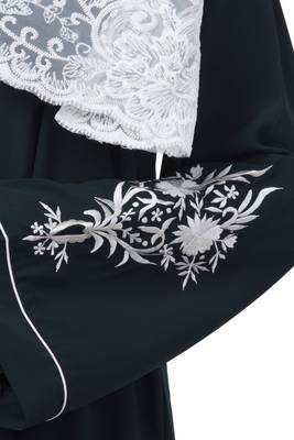 A-Line Designer Abaya With Embroidery (Bottle Green) 5