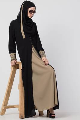 A-Line Designer Abaya With Embroidery And Button On Front 1