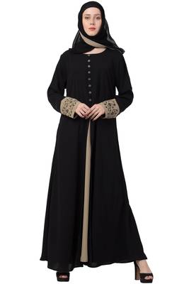 A-Line Designer Abaya With Embroidery And Button On Front 3
