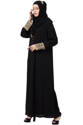 A-Line Designer Abaya With Embroidery And Button On Front 4