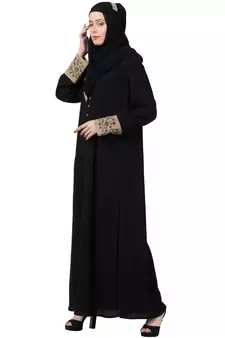 A-Line Designer Abaya With Embroidery And Button On Front