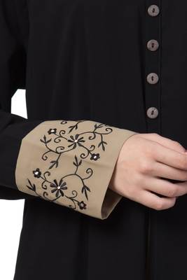 A-Line Designer Abaya With Embroidery And Button On Front 5
