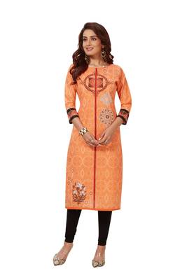 Peach printed cotton cotton-kurtis 1
