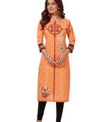Peach printed cotton cotton-kurtis