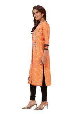 Peach printed cotton cotton-kurtis 3