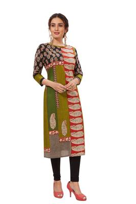 Dark-green printed cotton cotton-kurtis 1