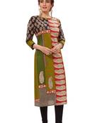 Dark-green printed cotton cotton-kurtis