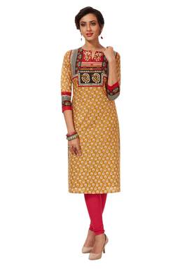 Mustard printed cotton cotton-kurtis 1