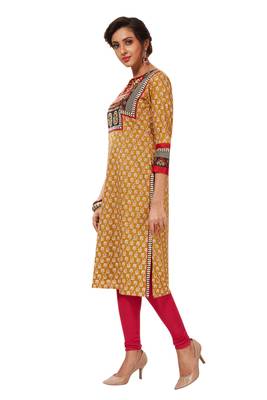 Mustard printed cotton cotton-kurtis 3