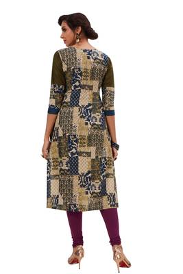 Dark-green printed cotton cotton-kurtis 2