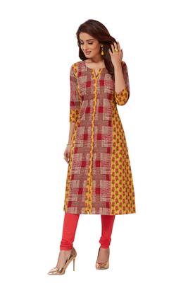 Mustard printed cotton cotton-kurtis 1