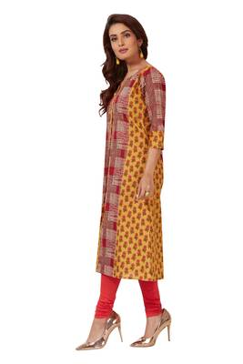 Mustard printed cotton cotton-kurtis 3