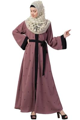 Front Open Dubai Abaya With Belt And Dotted Embroidery 1