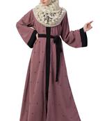 Front Open Dubai Abaya With Belt And Dotted Embroidery