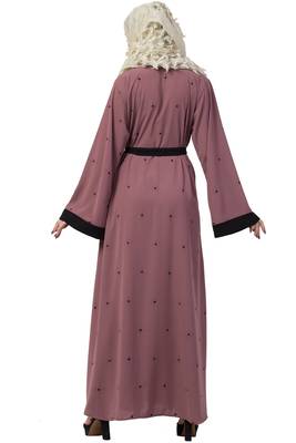 Front Open Dubai Abaya With Belt And Dotted Embroidery 2