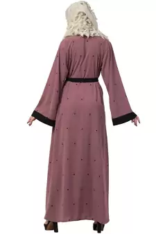 Front Open Dubai Abaya With Belt And Dotted Embroidery