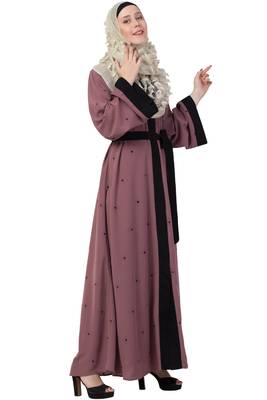 Front Open Dubai Abaya With Belt And Dotted Embroidery 3