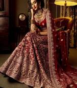 Maroon Embroidered Silk Semi Stitched Lehenga