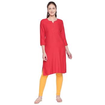 Red Solid Rayon Kurta For Women 1