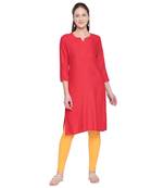 Red Solid Rayon Kurta For Women