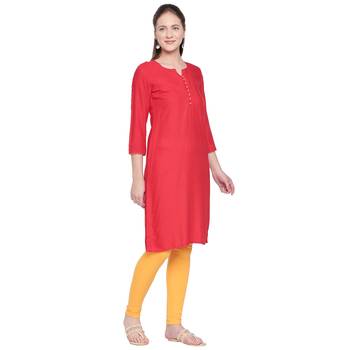 Red Solid Rayon Kurta For Women 2