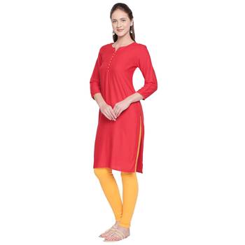 Red Solid Rayon Kurta For Women 3