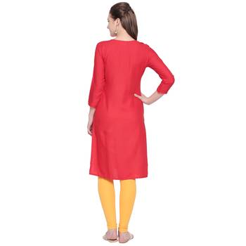 Red Solid Rayon Kurta For Women 4