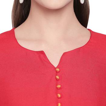 Red Solid Rayon Kurta For Women 5