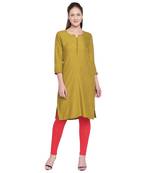 Mustard Solid Rayon Kurta For Women