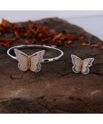Cubic Zirconia Golden Silver Butterfly Design Bracelet Ring Combo 1